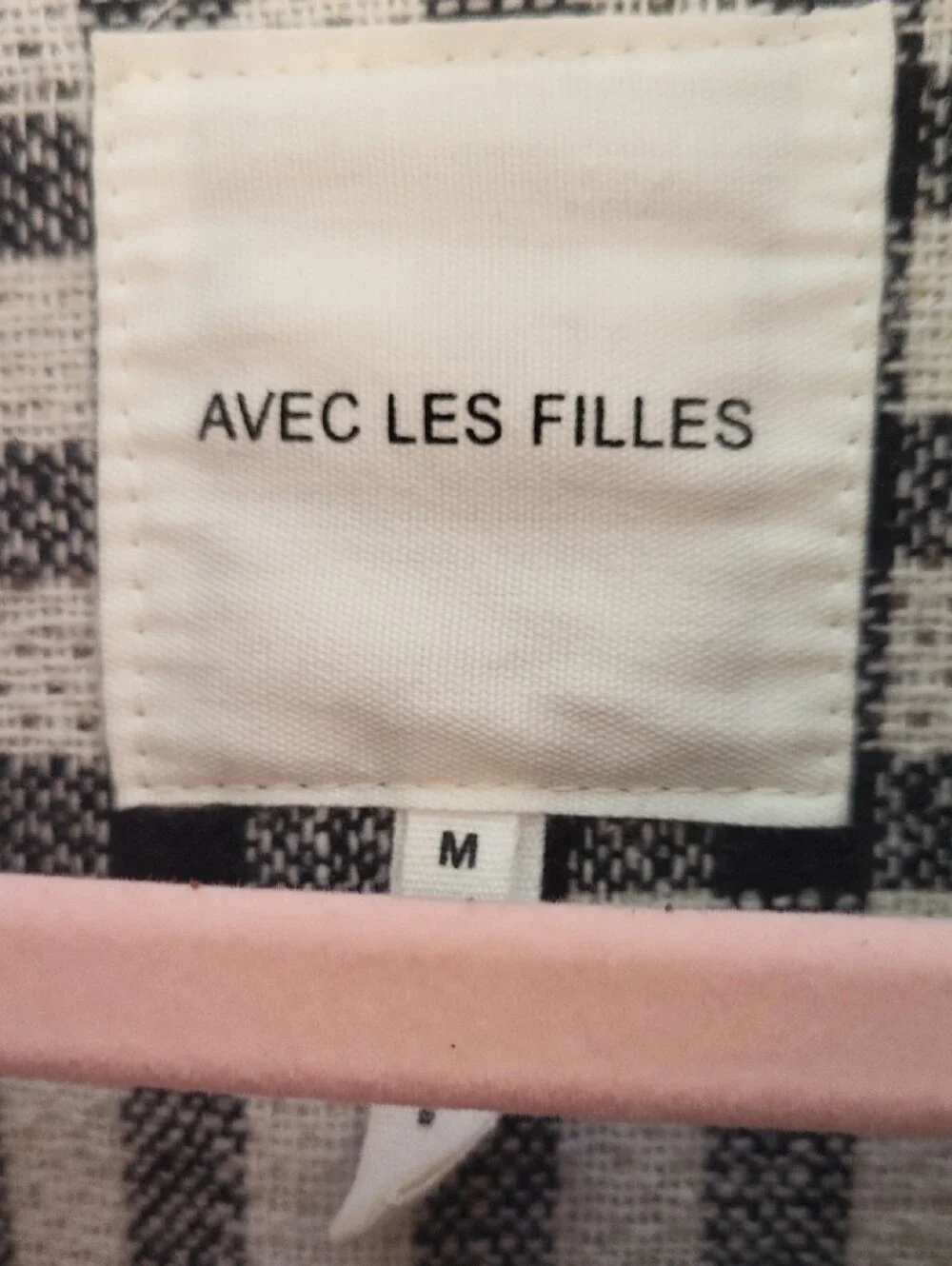 Avec Les Filles Cream Plaid Shacket with Green & Black Stripes Medium